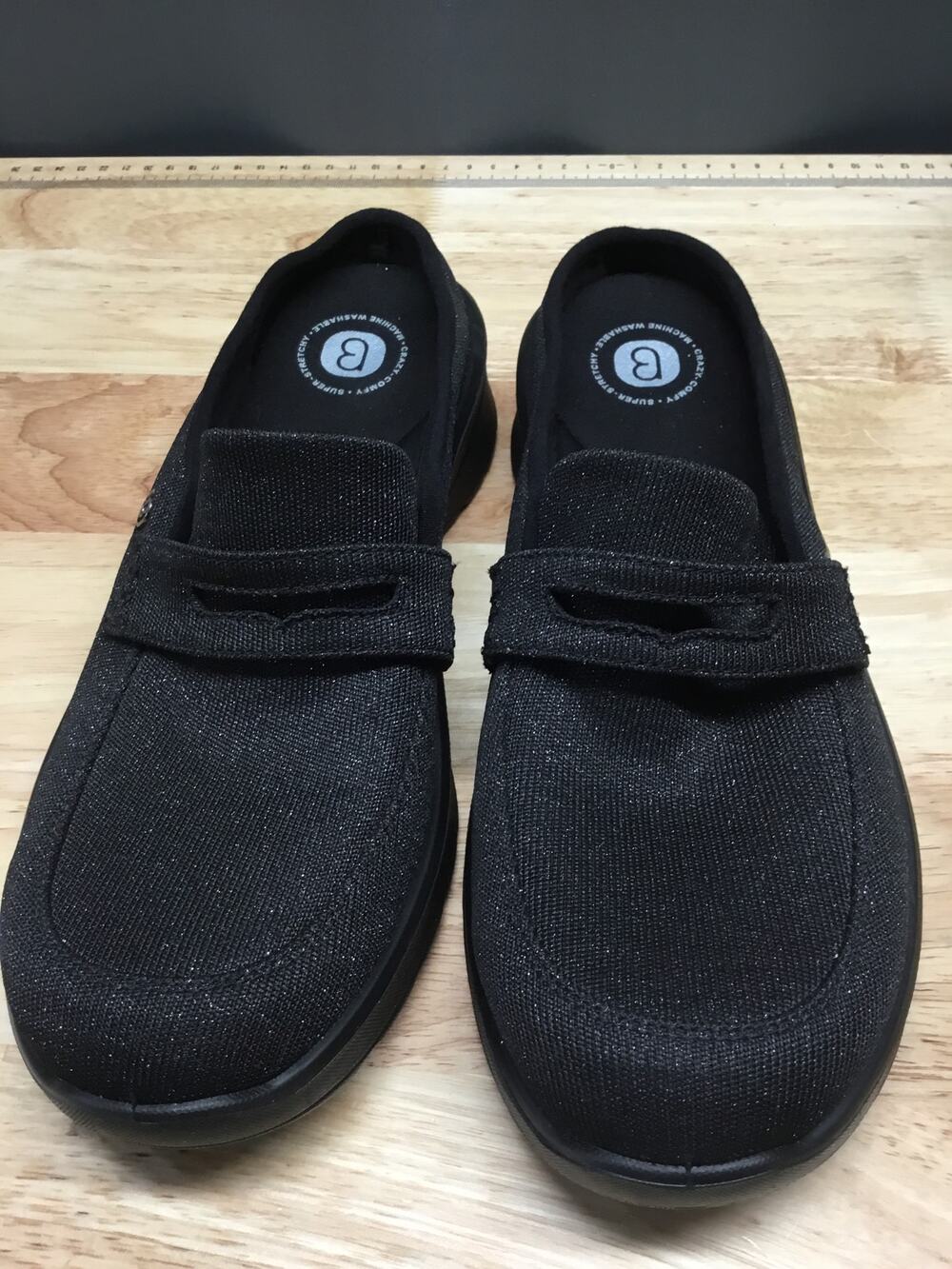 Bzees Georgia Mules Women's 9M Black Sparkle Slip-On Round Toe Comfort Flats